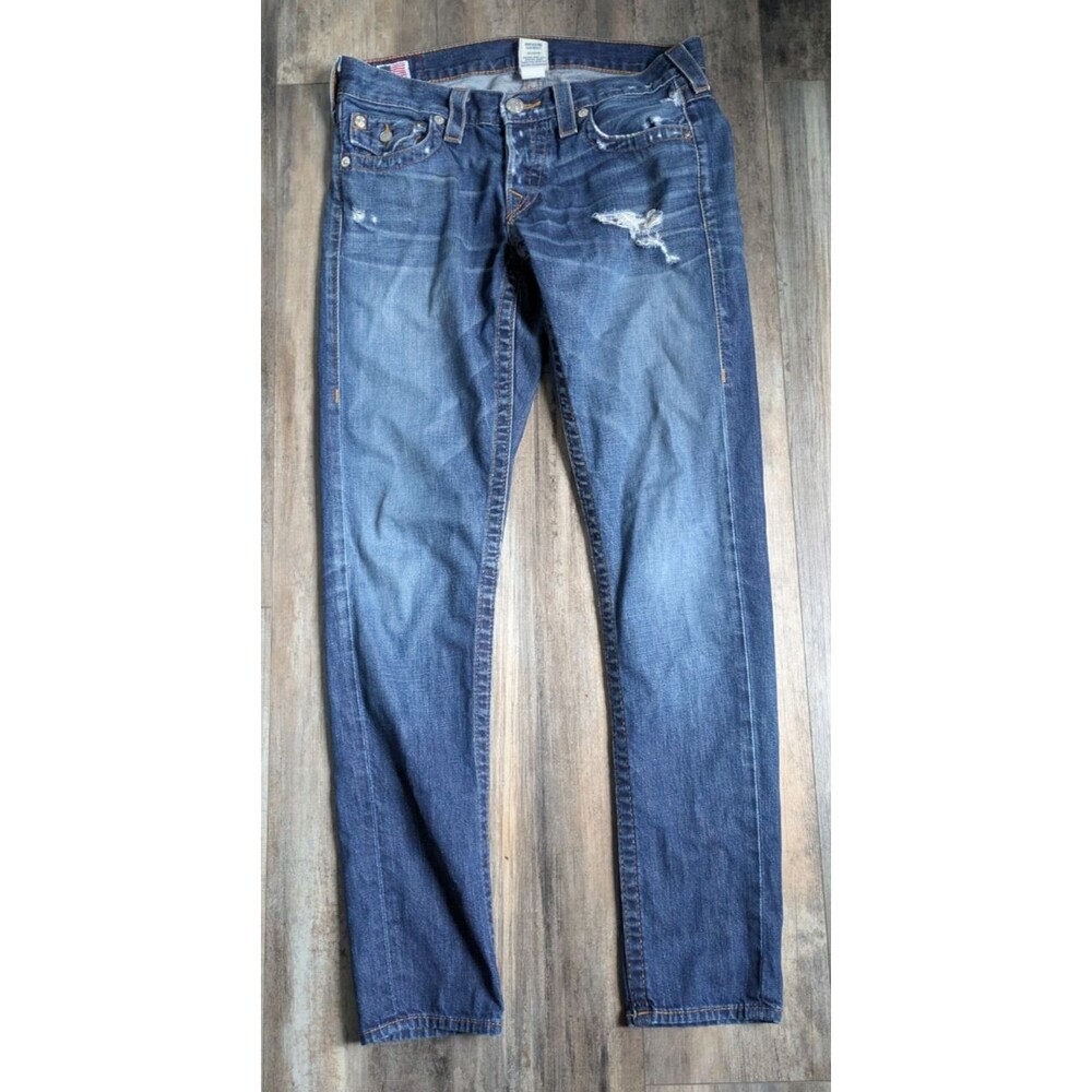 True Religion Denim Jeans Straight Leg Distressed Dark Wash Women's 27 27X31.5